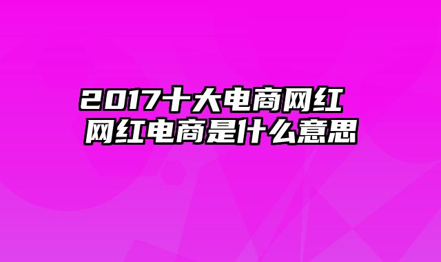 2017十大电商网红 网红电商是什么意思