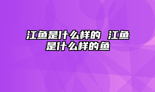 江鱼是什么样的 江鱼是什么样的鱼