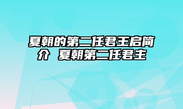 夏朝的第二任君王启简介 夏朝第二任君主