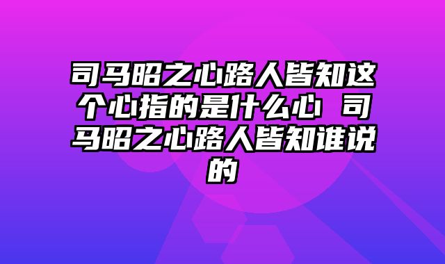 司马昭之心路人皆知这个心指的是什么心 司马昭之心路人皆知谁说的