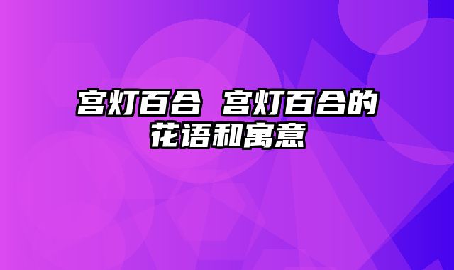 宫灯百合 宫灯百合的花语和寓意