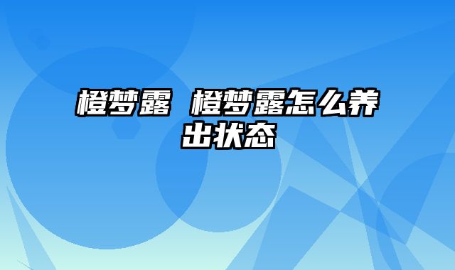 橙梦露 橙梦露怎么养出状态