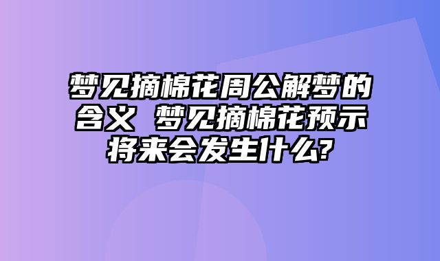 梦见摘棉花周公解梦的含义 梦见摘棉花预示将来会发生什么?