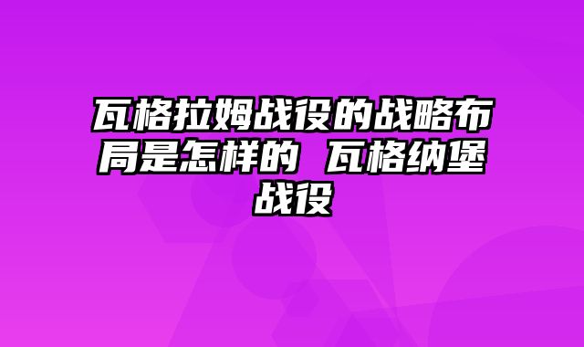 瓦格拉姆战役的战略布局是怎样的 瓦格纳堡战役