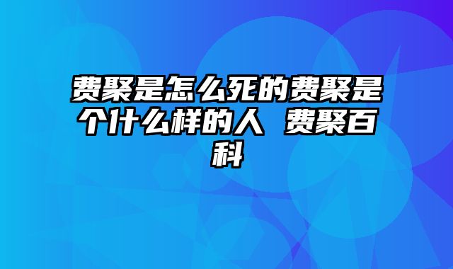 费聚是怎么死的费聚是个什么样的人 费聚百科