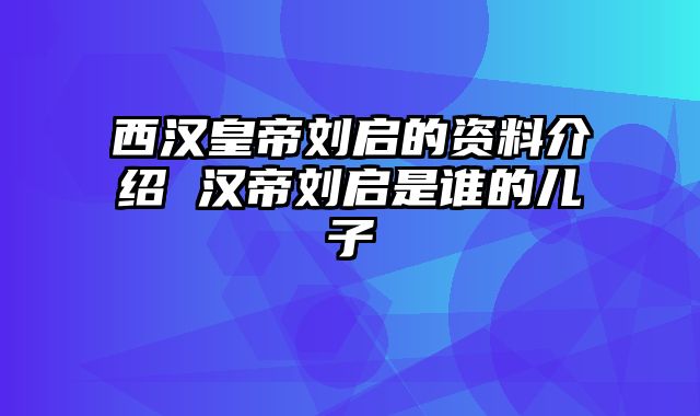 西汉皇帝刘启的资料介绍 汉帝刘启是谁的儿子