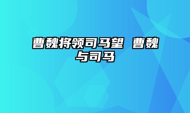 曹魏将领司马望 曹魏与司马