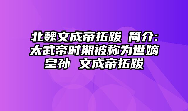 北魏文成帝拓跋濬简介:太武帝时期被称为世嫡皇孙 文成帝拓跋濬