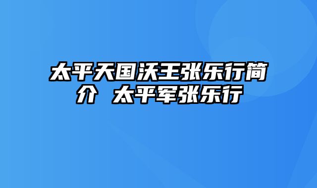 太平天国沃王张乐行简介 太平军张乐行