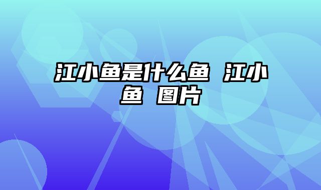 江小鱼是什么鱼 江小鱼 图片