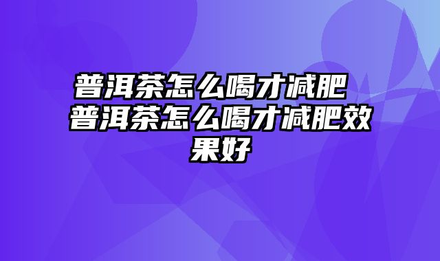 普洱茶怎么喝才减肥 普洱茶怎么喝才减肥效果好