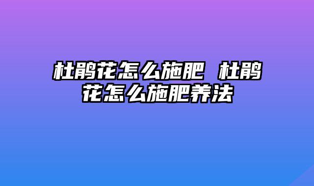 杜鹃花怎么施肥 杜鹃花怎么施肥养法