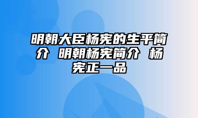 明朝大臣杨宪的生平简介 明朝杨宪简介 杨宪正一品