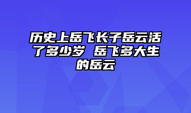 历史上岳飞长子岳云活了多少岁 岳飞多大生的岳云