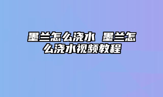 墨兰怎么浇水 墨兰怎么浇水视频教程