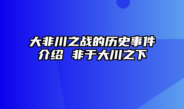 大非川之战的历史事件介绍 非于大川之下