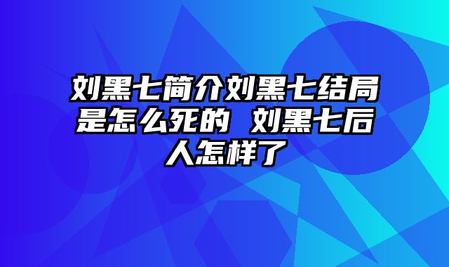 刘黑七简介刘黑七结局是怎么死的 刘黑七后人怎样了