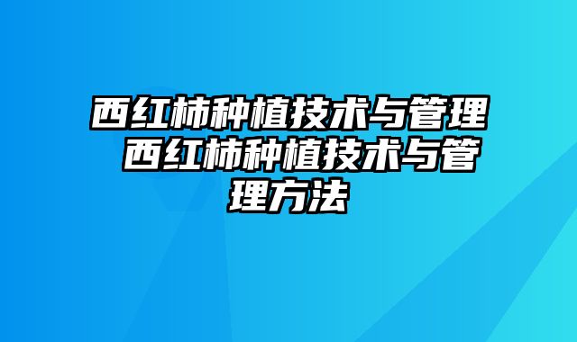 西红柿种植技术与管理 西红柿种植技术与管理方法