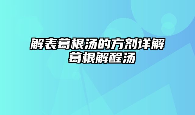 解表葛根汤的方剂详解 葛根解酲汤