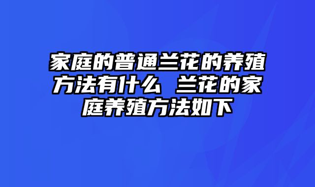 家庭的普通兰花的养殖方法有什么 兰花的家庭养殖方法如下