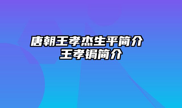 唐朝王孝杰生平简介 王孝锔简介