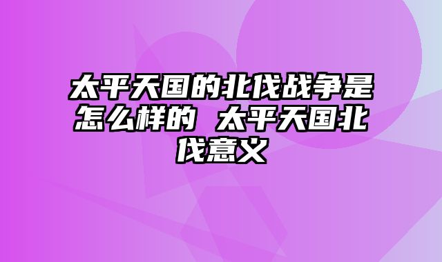 太平天国的北伐战争是怎么样的 太平天国北伐意义