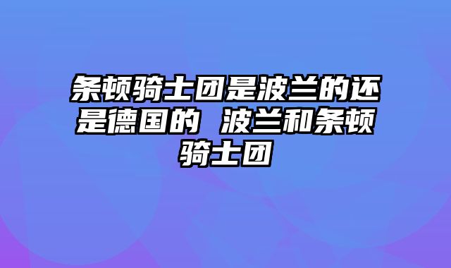 条顿骑士团是波兰的还是德国的 波兰和条顿骑士团