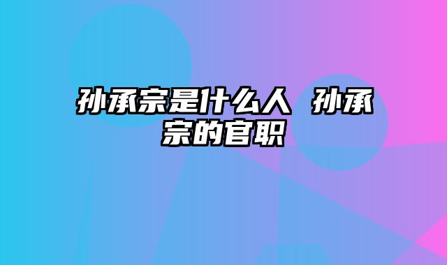 孙承宗是什么人 孙承宗的官职