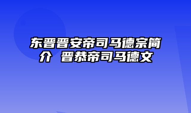 东晋晋安帝司马德宗简介 晋恭帝司马德文