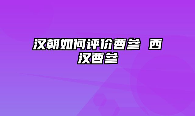 汉朝如何评价曹参 西汉曹参