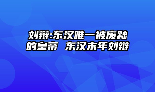 刘辩:东汉唯一被废黜的皇帝 东汉末年刘辩