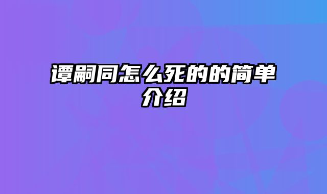 谭嗣同怎么死的的简单介绍