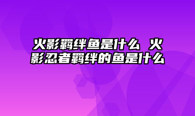 火影羁绊鱼是什么 火影忍者羁绊的鱼是什么