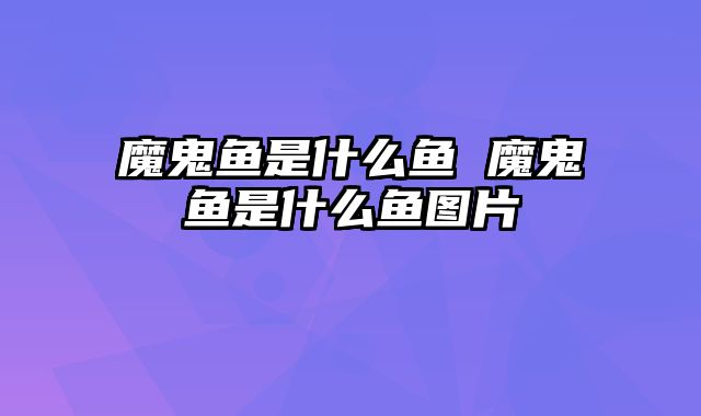 魔鬼鱼是什么鱼 魔鬼鱼是什么鱼图片