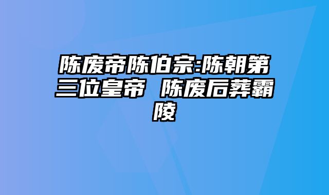 陈废帝陈伯宗:陈朝第三位皇帝 陈废后葬霸陵