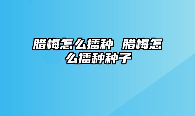 腊梅怎么播种 腊梅怎么播种种子