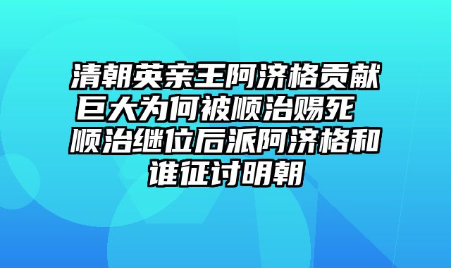 清朝英亲王阿济格贡献巨大为何被顺治赐死 顺治继位后派阿济格和谁征讨明朝