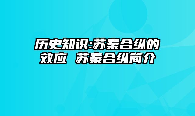 历史知识:苏秦合纵的效应 苏秦合纵简介