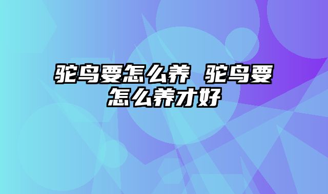 驼鸟要怎么养 驼鸟要怎么养才好