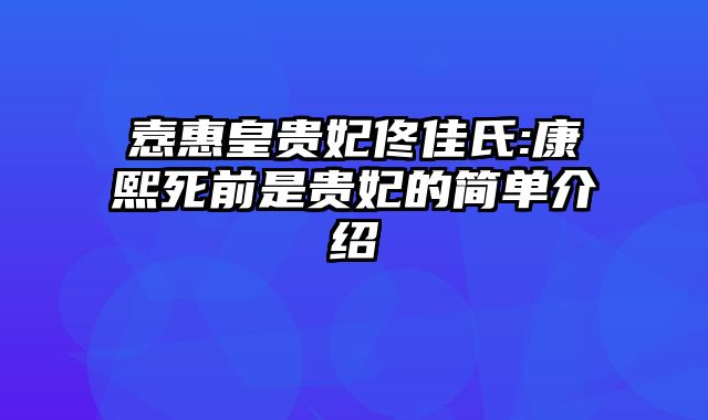 悫惠皇贵妃佟佳氏:康熙死前是贵妃的简单介绍