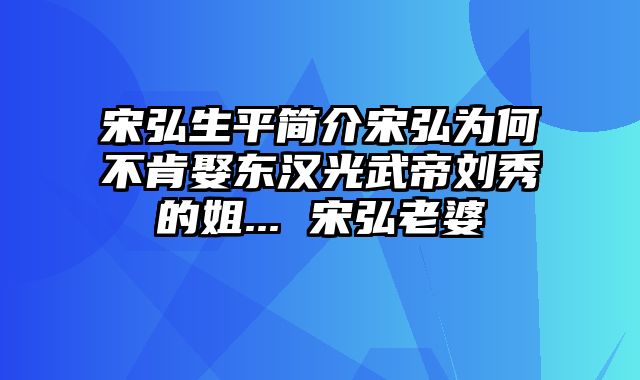 宋弘生平简介宋弘为何不肯娶东汉光武帝刘秀的姐... 宋弘老婆