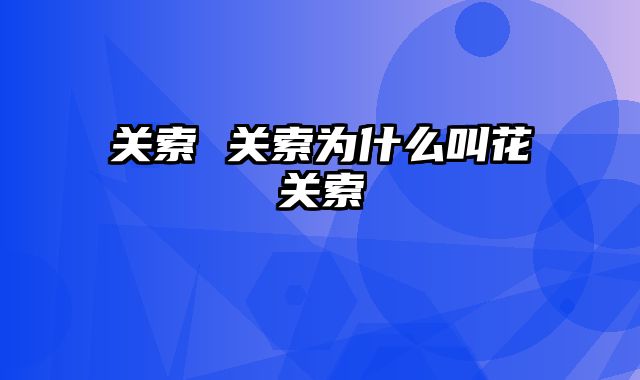 关索 关索为什么叫花关索