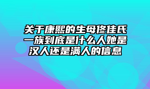 关于康熙的生母佟佳氏一族到底是什么人她是汉人还是满人的信息