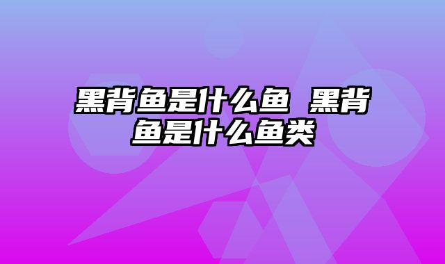 黑背鱼是什么鱼 黑背鱼是什么鱼类