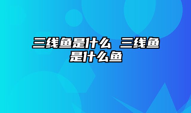 三线鱼是什么 三线鱼是什么鱼