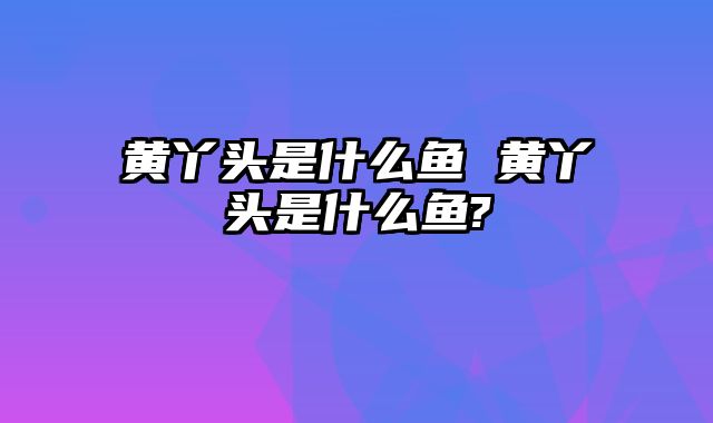 黄丫头是什么鱼 黄丫头是什么鱼?