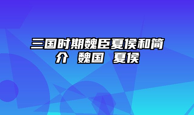 三国时期魏臣夏侯和简介 魏国 夏侯