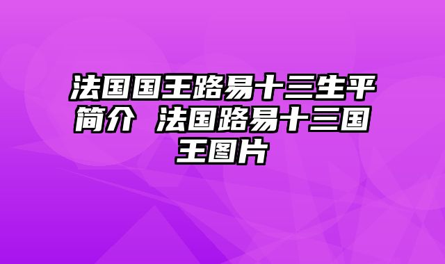 法国国王路易十三生平简介 法国路易十三国王图片