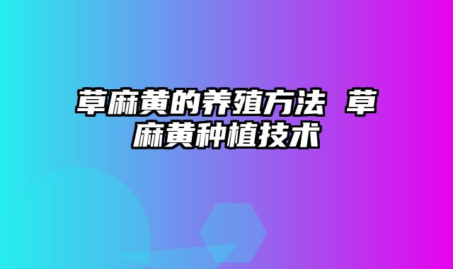 草麻黄的养殖方法 草麻黄种植技术