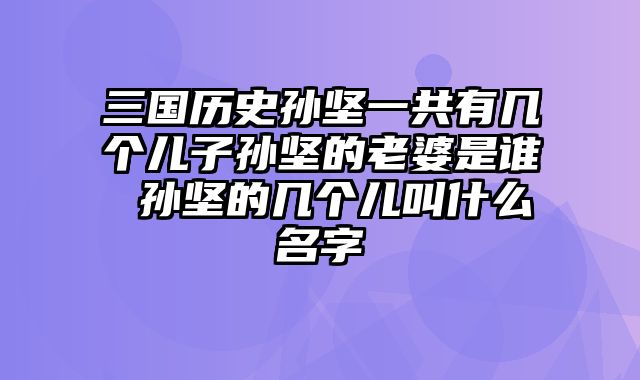 三国历史孙坚一共有几个儿子孙坚的老婆是谁 孙坚的几个儿叫什么名字